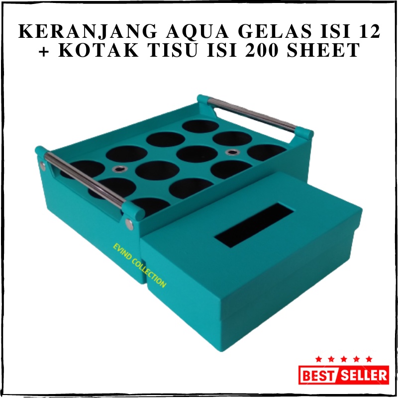 Keranjang Air Mineral Isi 12 Cup + Kotak Tisu Kulit Sintetis Isi 200 Sheet Tempat Aqua Gelas Tempat Tissue