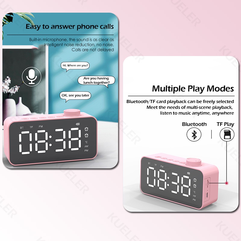 Z6 Jam Tampilan Cermin LED Speaker Bluetooth Bass with Mic Tampilan Suhu Waktu Nyata Spiker Bluetooth Dengan Radio FM Musik Box Bluetooth