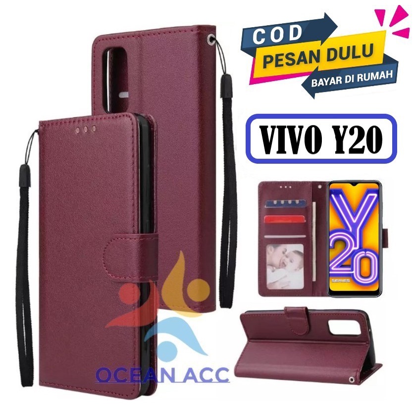 FLIP CASE KULIT SINTETIS UNTUK VIVO Y20 NEW LEATHER FLIP CASE VIVO Y20 NEW