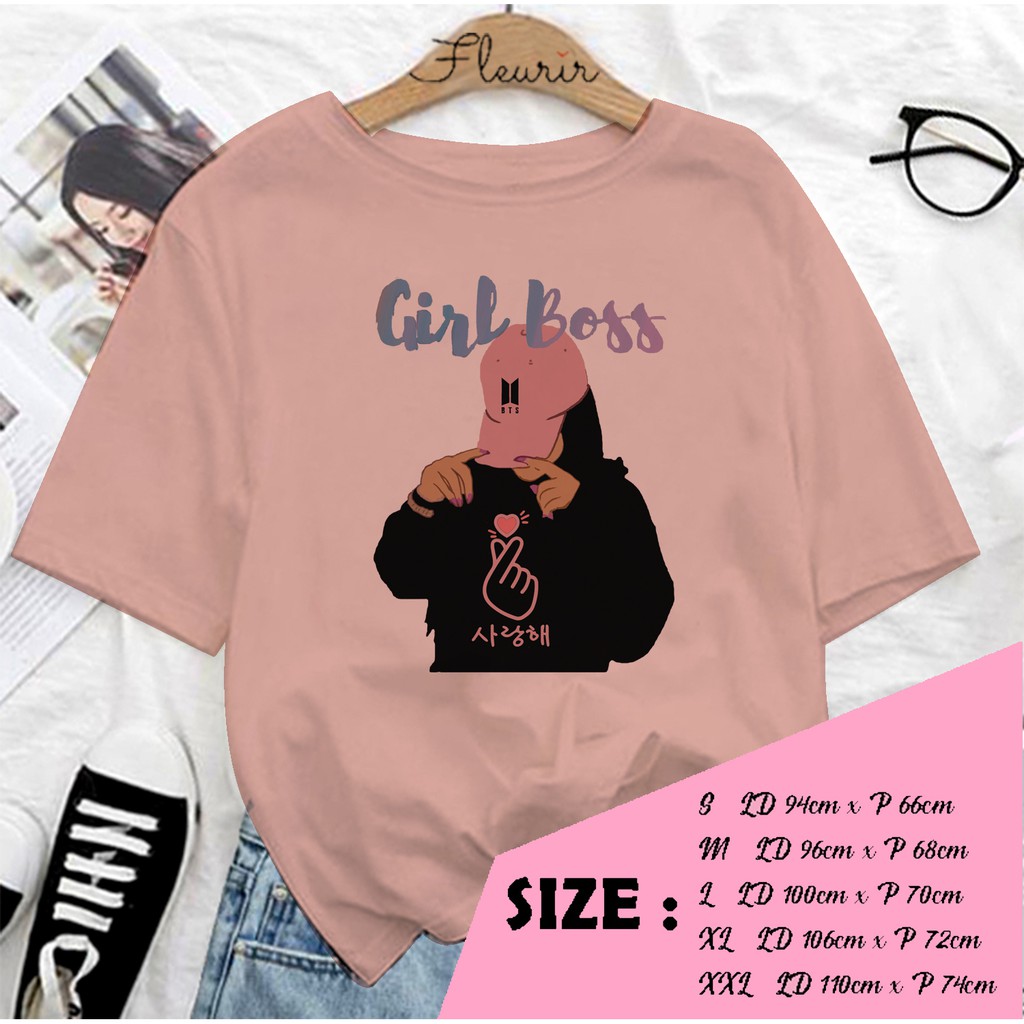 FLEURIR - KAOS OVERSIZE GIRL BOSS KATUN KAOS WANITA DEWASA LENGAN PENDEK TEE UNISEX JUMBO