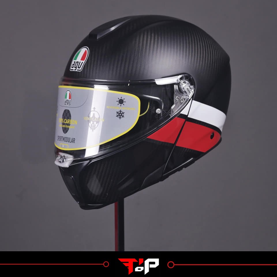 AGV SPORTMODULAR LAYER CARBON RED WHITE HELM MODULAR