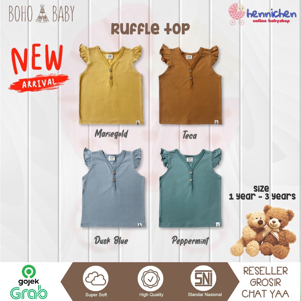 BOHO PANNA RUFFLE TOP ATASAN BAYI ATASAN ANAK PEREMPUAN BOHOBABY 1-3 Tahun