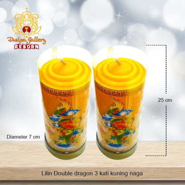 Lilin/Candle Puja Sembahyang Double Dragon 3 Kati Kuning Naga