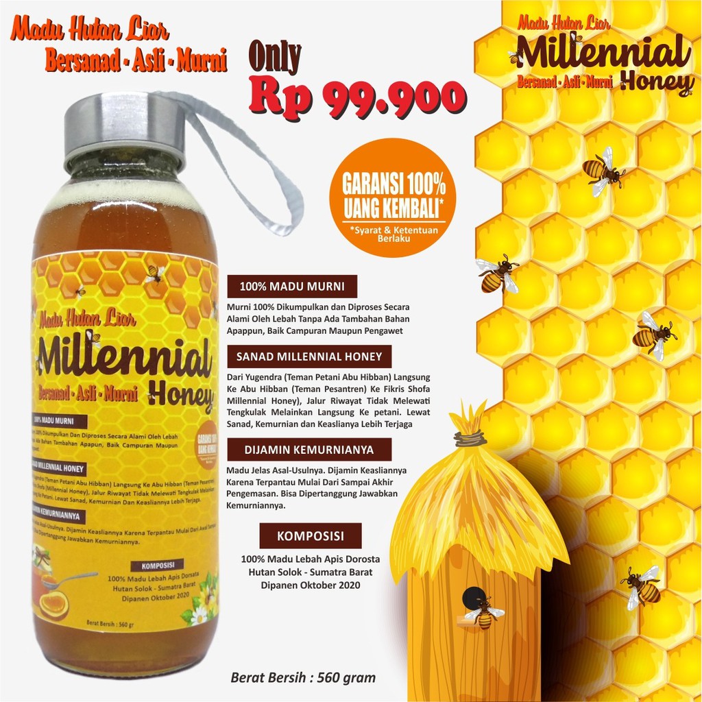 Madu Hutan Sumatra MIllinial Honey / Madu Hutan Alis Garansi 100% Uang Kembali - Berat 560gr -