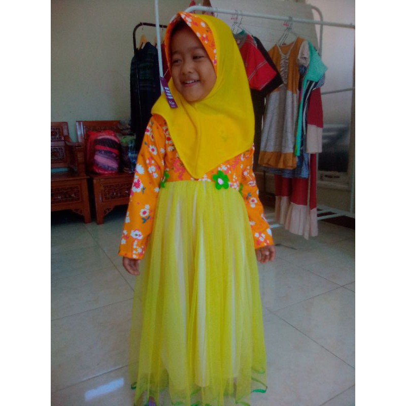gamis anak 3-4th bahan katun mix tile