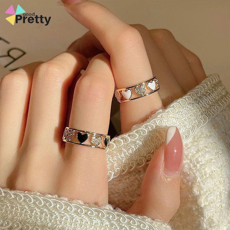 Cincin Ringan Mewah Hollow Keluar Berlian Imitasi Cinta Chic Advanced Adjustable Cincin Wanita - PD