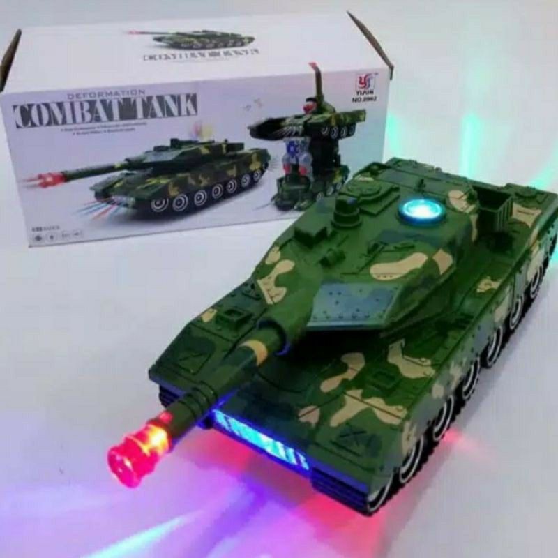 Mainan Deformation Combat Tank Mobil Berubah Jadi Robot Battle War Suara Lampu Keren