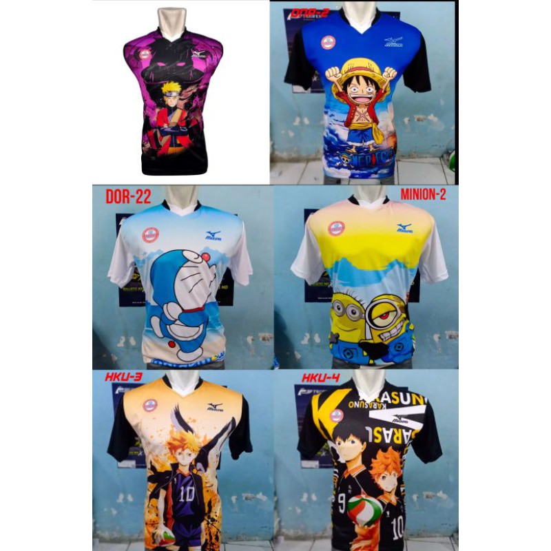 KAOS VOLI / baju olahraga/baju voli printing motip anime naruto / one piece / doraemon terbaru 2020