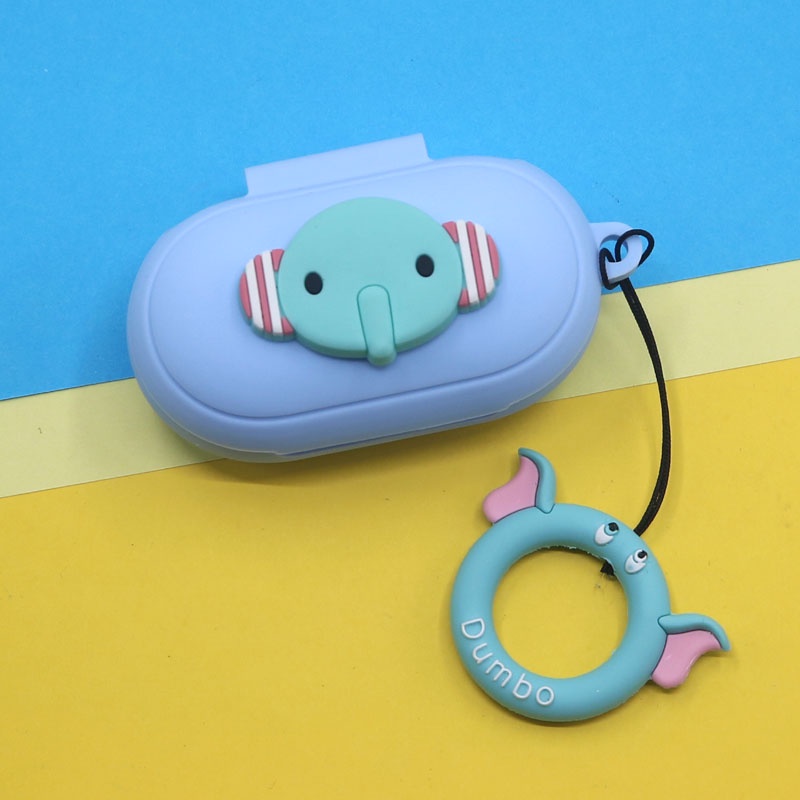 Casing Silikon Motif Kartun + Strap Jari Untuk Earphone Wireless Bluetooth Samsung Galaxy Buds / Buds