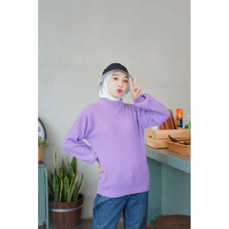 Turtle Neck Wanita Tangan Balon Panjang / Kaos Polos Turtle Neck Lengan Balon