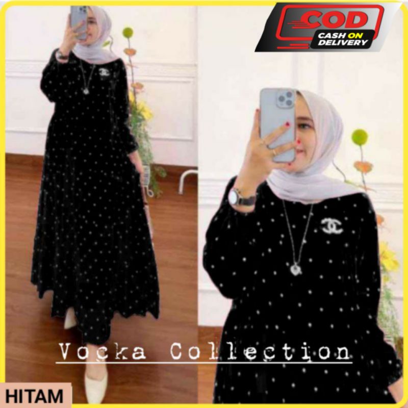 [COD] Gamis Dress Marsya Polkadot Bahan Rayon Tebal Terlaris