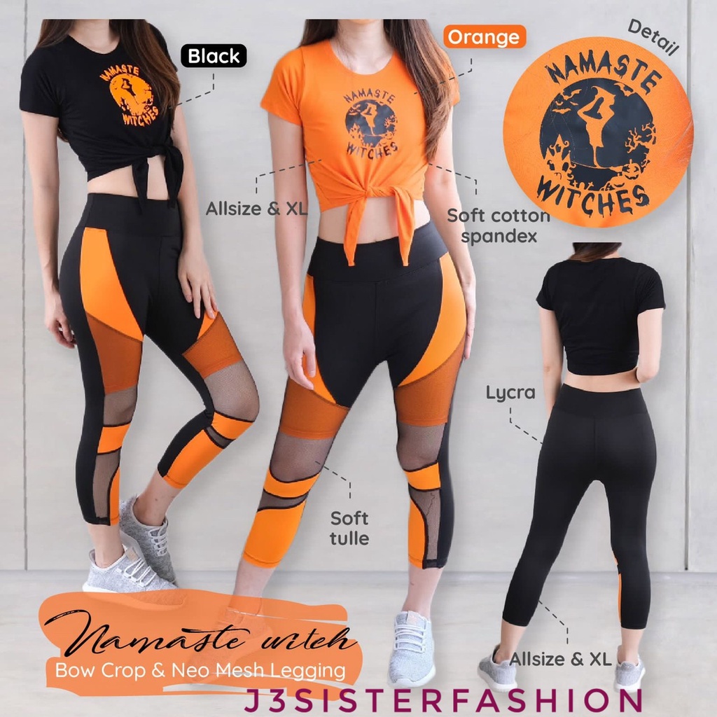 setelan senam haloween series namaste neo set  hitam orange baju yoga zumba obic fitness gym cardio 