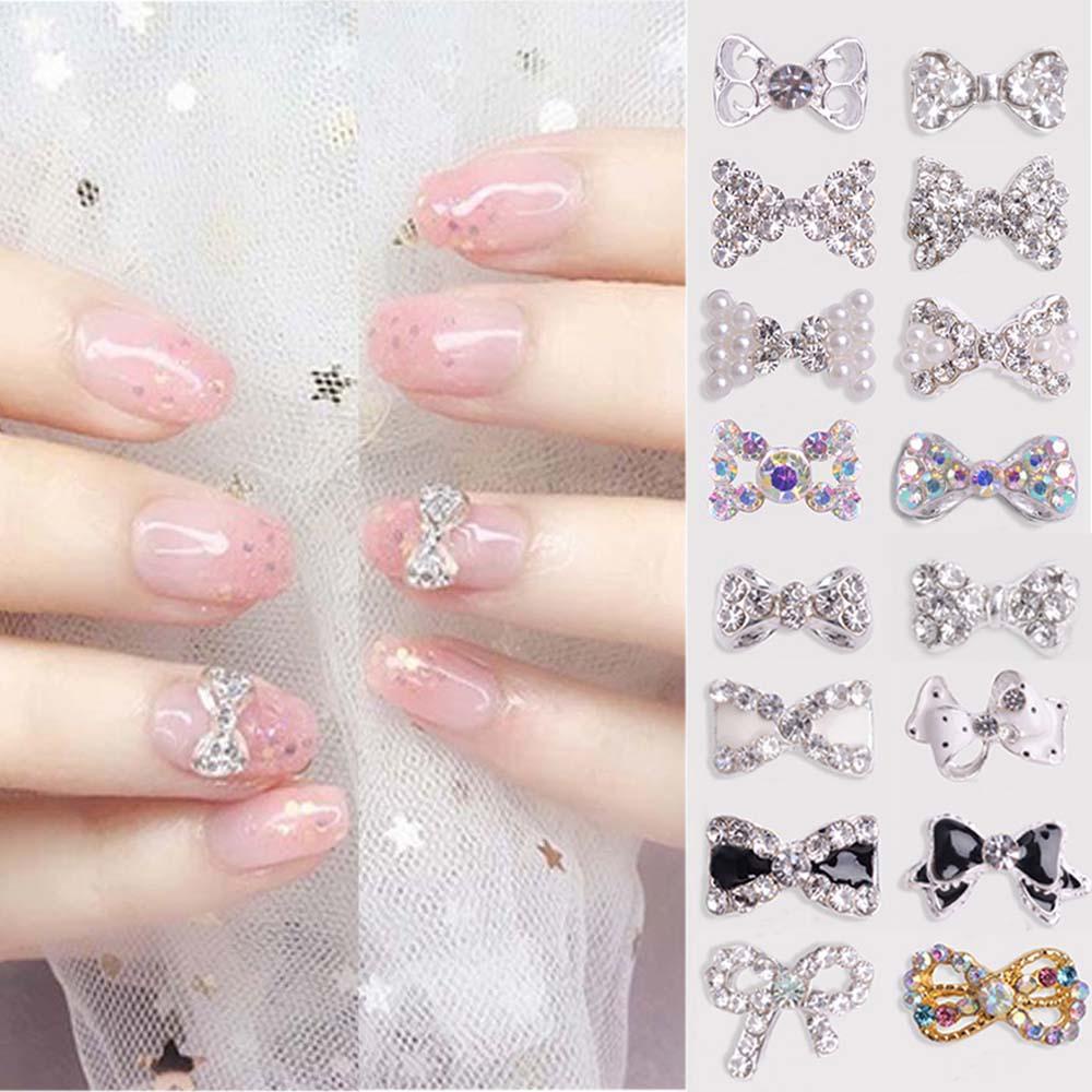 Agustina Bow Nail Rhinestones 3D 5Pcs/Lot Pesona Kristal Ikatan Simpul Kaca Batu DIY Dekorasi Nail Art