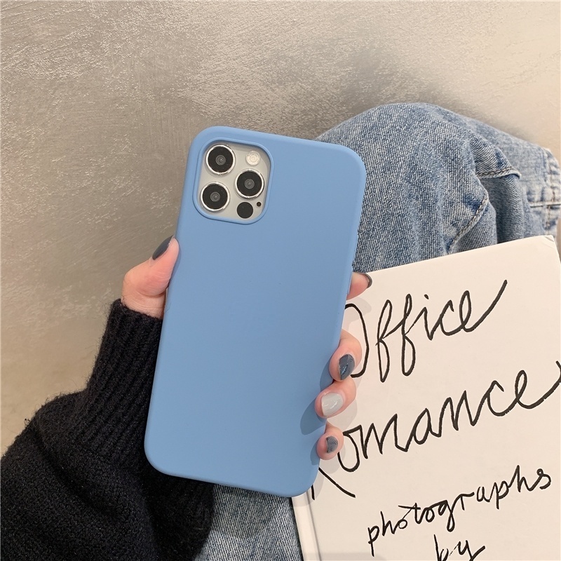 Azure Soft Case Silikon Warna Biru Untuk iPhone 11 12 13 14 Pro Max X XR XS Max 6 6S 7 8 Plus