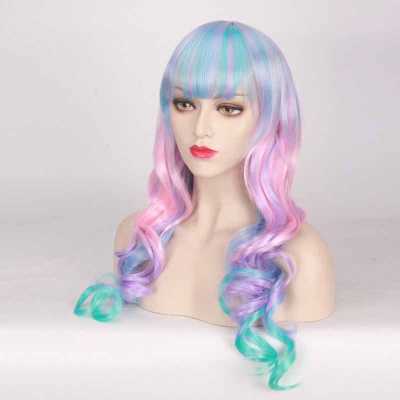 LOL-08 wig rambut palsu lolita cosplay harajuku daily 3 warna pastel biru pink