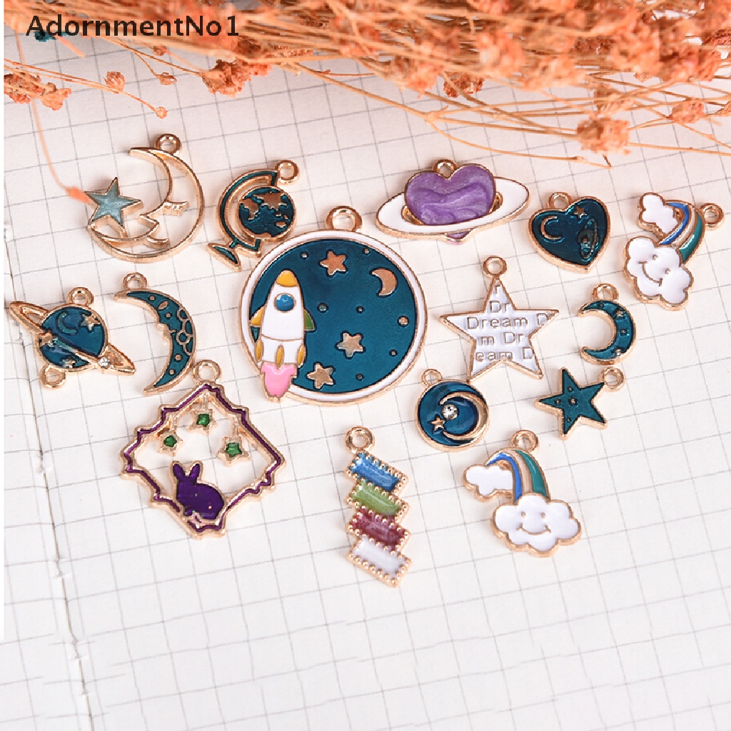 (AdornmentNo1) 15 Pcs Liontin Enamel Motif Bulan / Bintang / Alam Semesta Untuk Membuat Perhiasan DIY