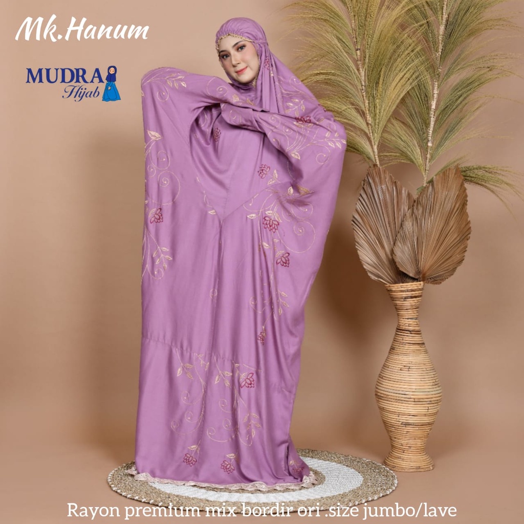HANUM MUKENA TERUSAN CANTIK DAN ANGGUN ORIGINAL MUDRA HIJAB BAHAN RAYON PREMIUM BORDIR CANTIK SIZE J