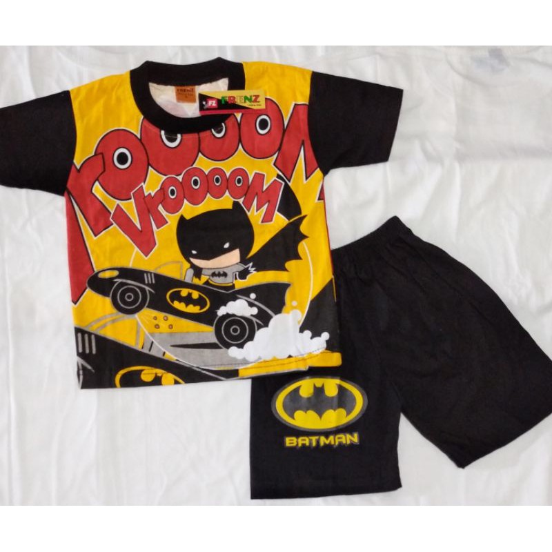 [New]Setelan Pendek Motif Batman Mini umur 3-7 tahun untuk anak laki-laki.
