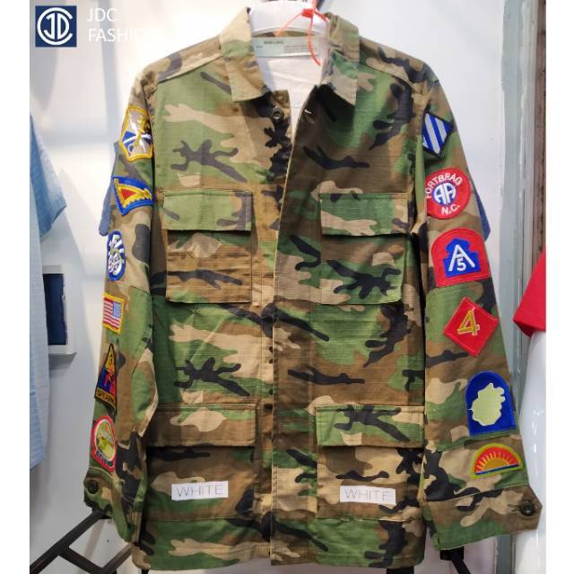 Virgil Abloh Off White Jacket 2014 Ss New Men Embroidery Badge Patches Army Military Camo Jacket Shopee Indonesia