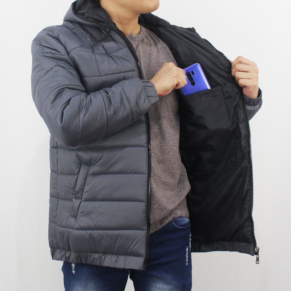 JAKET PUFFER TEBAL PRIA ABU TUA SIZE M L XL XXL  - JAKET WINTER - JAKET PARASUT TEBAL PRIA - JAKET GUNUNG WINDPROOF TEBAL