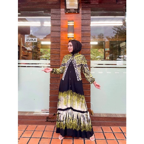 Gamis Twill Rayon Premium Full Kancing Model Rempel Batik Cap