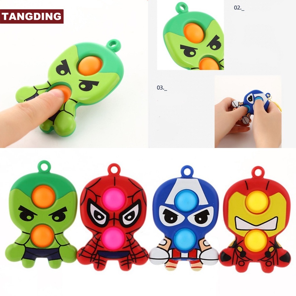 【COD Tangding】Cartoon Pop It Superhero Keychain Push Bubble Pendant