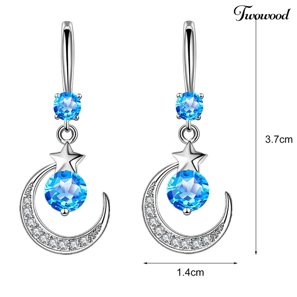 1 Pasang Anting Berlian Imitasi Bentuk Bulan Bahan Tembaga Untuk Penggunaan Sehari-Hari