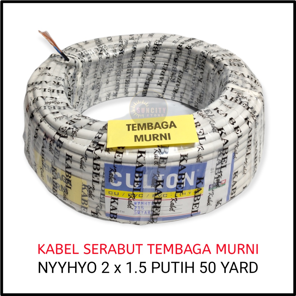 CULION Kabel Listrik Tembaga Murni NYYHYO 2 x 1.5 - 50 Yard Putih