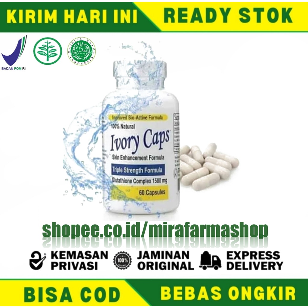 Ivory Caps Asli Original Suplemen Pemutih Badan - Wajah ® Vitamin Pemutih Kulit 60 Caps Glutathione 