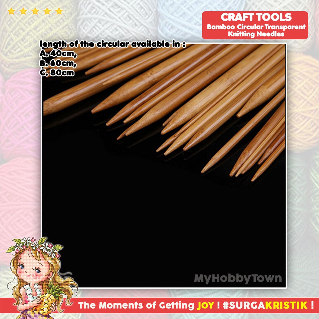 Set Isi 18 pcs Jarum Rajut Knit Crochet Circular Needle Bamboo Bambu Transparan Transparent