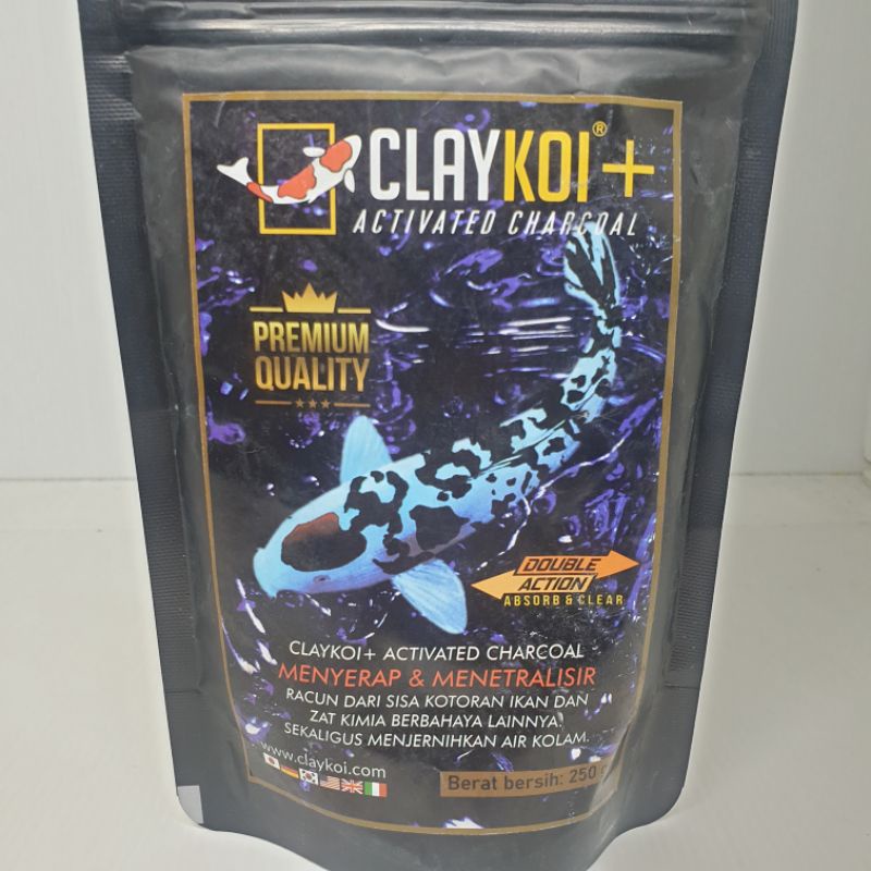 Claykoi clay koi Plus 250gr Activated Charcoal Penjernih Kolam Kuning dan Serap Bau