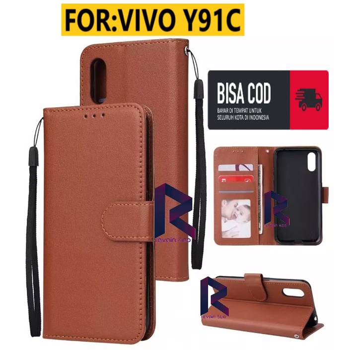 CASING VIVO Y91C FLIP WALLET LEATHER KULIT PREMIUM SARUNG BUKA TUTUP FLIP CASE VIVO Y91C