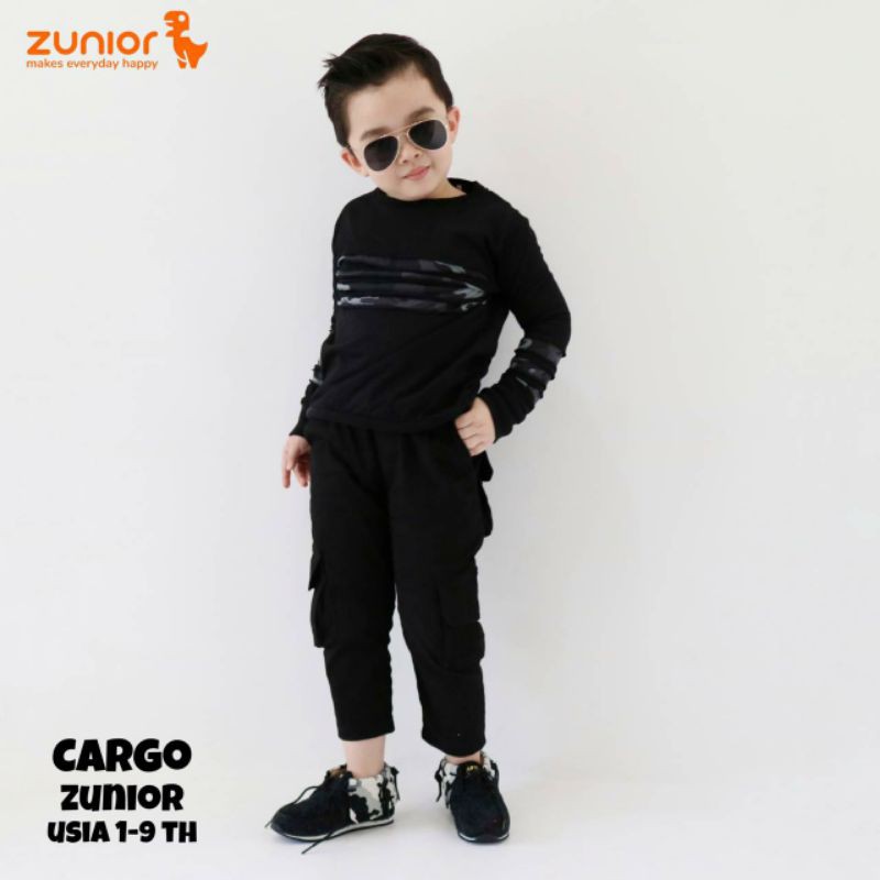 Celana Anak Cargo Anak Zunior Premium Hitam 1-12 Tahun