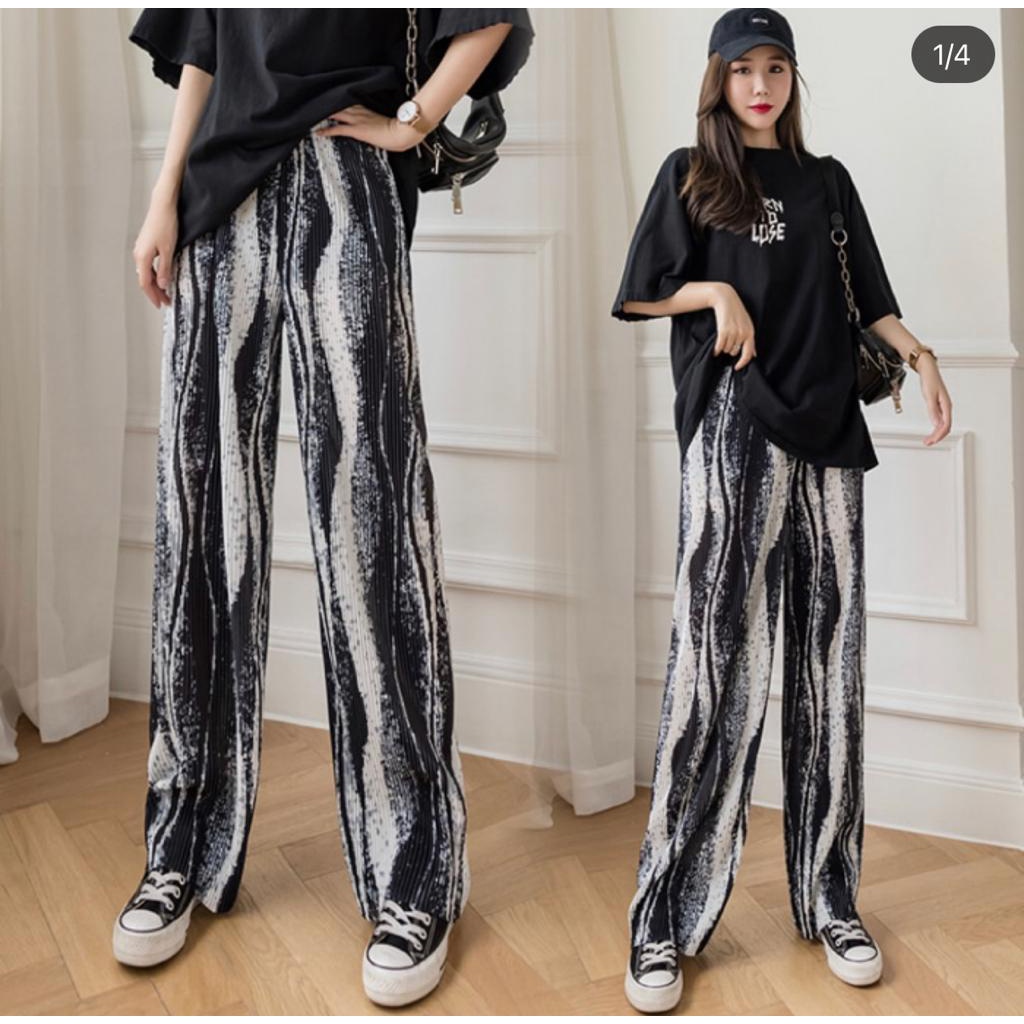 Celana Kulot Plisket Wanita Import 3 Warna Pinggang Karet 9685