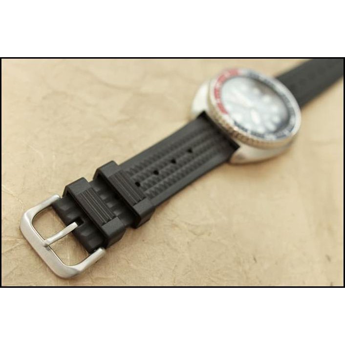 22Mm Waffle Rubber Strap Seiko 6105 Diver Black / Hitam Skx007 6309
