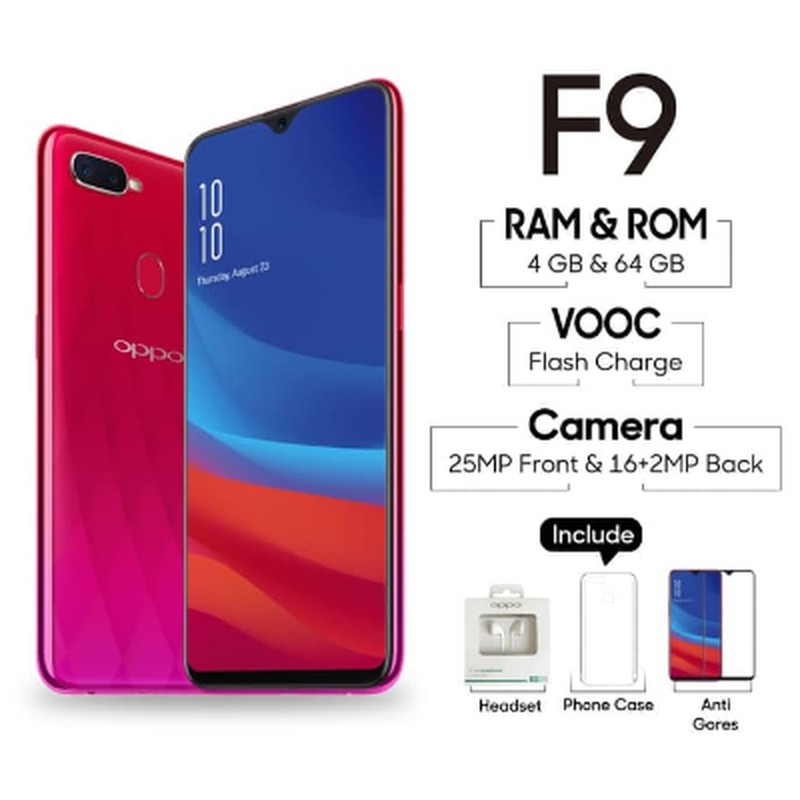 [Baru] OPPO F9 Smartphone 4GB/64GB Sunrise Red Handphone/HP | Shopee