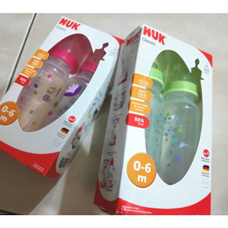 NUK Classic Bottle Silicone Size 1  Baby / Botol Susu Dot Gepeng / NUK Baby Bottle 0-6 bulan t Nipple Dot Gepeng NUK