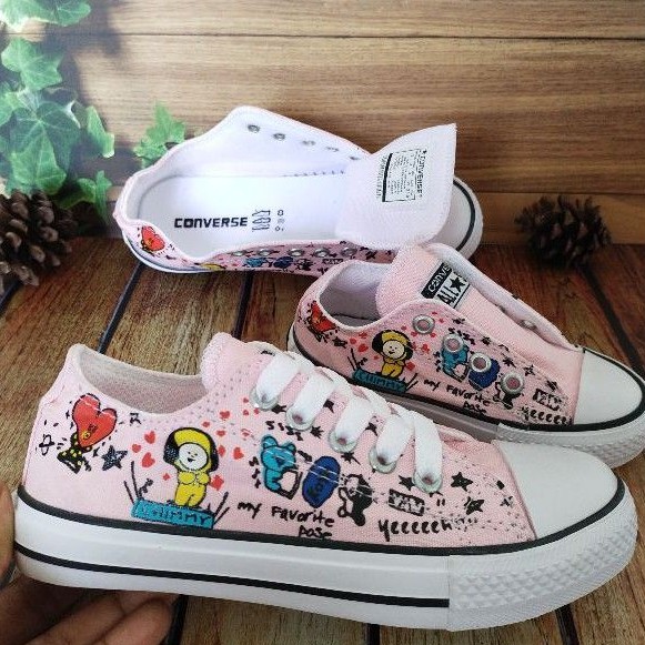 sepatu Converse anak BTS bt21 warna PING usia 1234 s/d 10 tahun