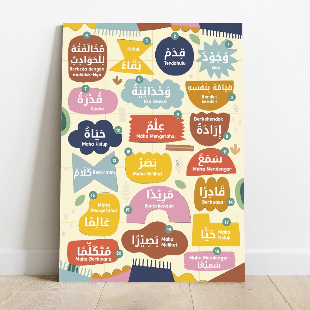 Poster 20 Sifat-sifat Allah dan Artinya Hiasan Dinding Kamar Rumah Pajangan Walldecor Murah