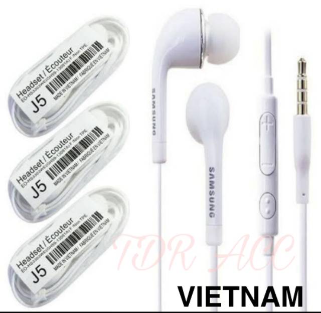 HANDSFREE - EARPHONE - HEADSET SAMSUNG J5 MADE IN VIETNAM KARET EXTRA BASS KUALITAS 100% CABUTAN COPOTAN