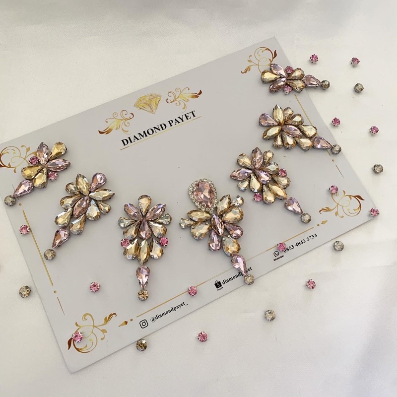 Aplikasi payet rangkai leher pink gold
