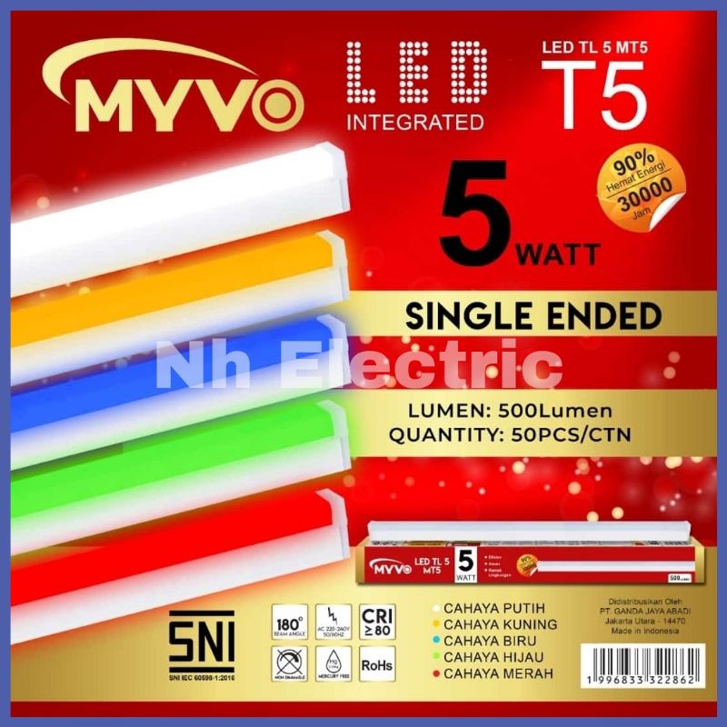 Lampu TL Led T5 5Watt Biru Myvo - Myvo Led T5 5W Lampu Modern Minimalis