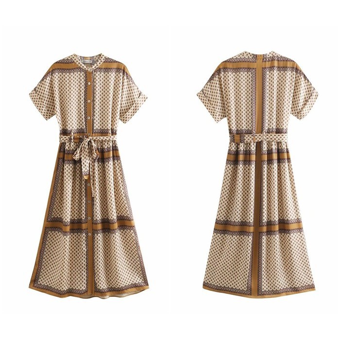 [baju wanita korea]  Retro Long Dress Midi Wanita Korea Import Yellow Kuning