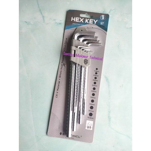 SENTINEL 9 Pcs SET Kunci L Panjang Hex Key Plat Flat EXTRA Long 9PCS