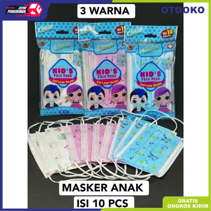 Masker Anak 3 ply 3ply earloop karakter child Kids face mask isi 10