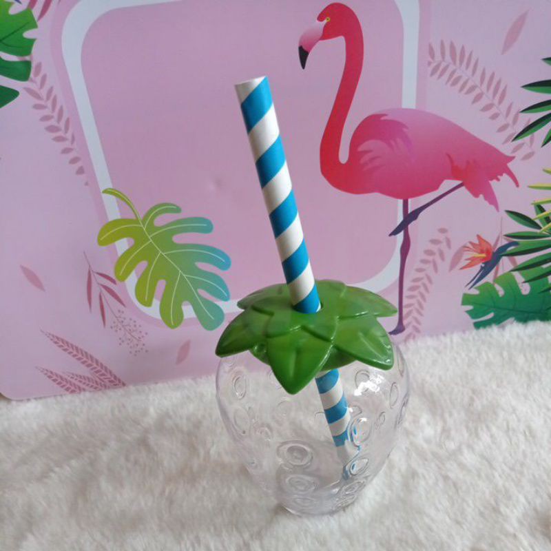 Tumbler Tempat minum anak unik nanas strawberry dan unicorn-Stroberry putih