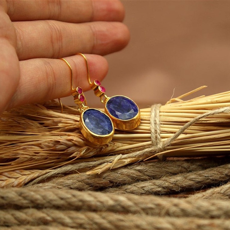 Anting Gantung Lapis Lazuli Imitasi Model Buah Pir Vintage Untuk Wanita