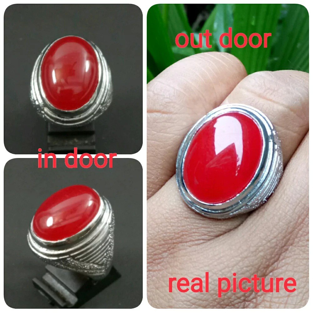 Cincin Batu Giok Merah Dengan Ring Tanam