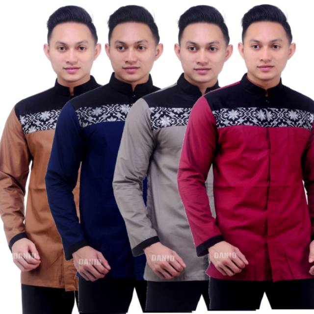 Baju Koko Pria Muslim Model Gempi Kombinasi Silver