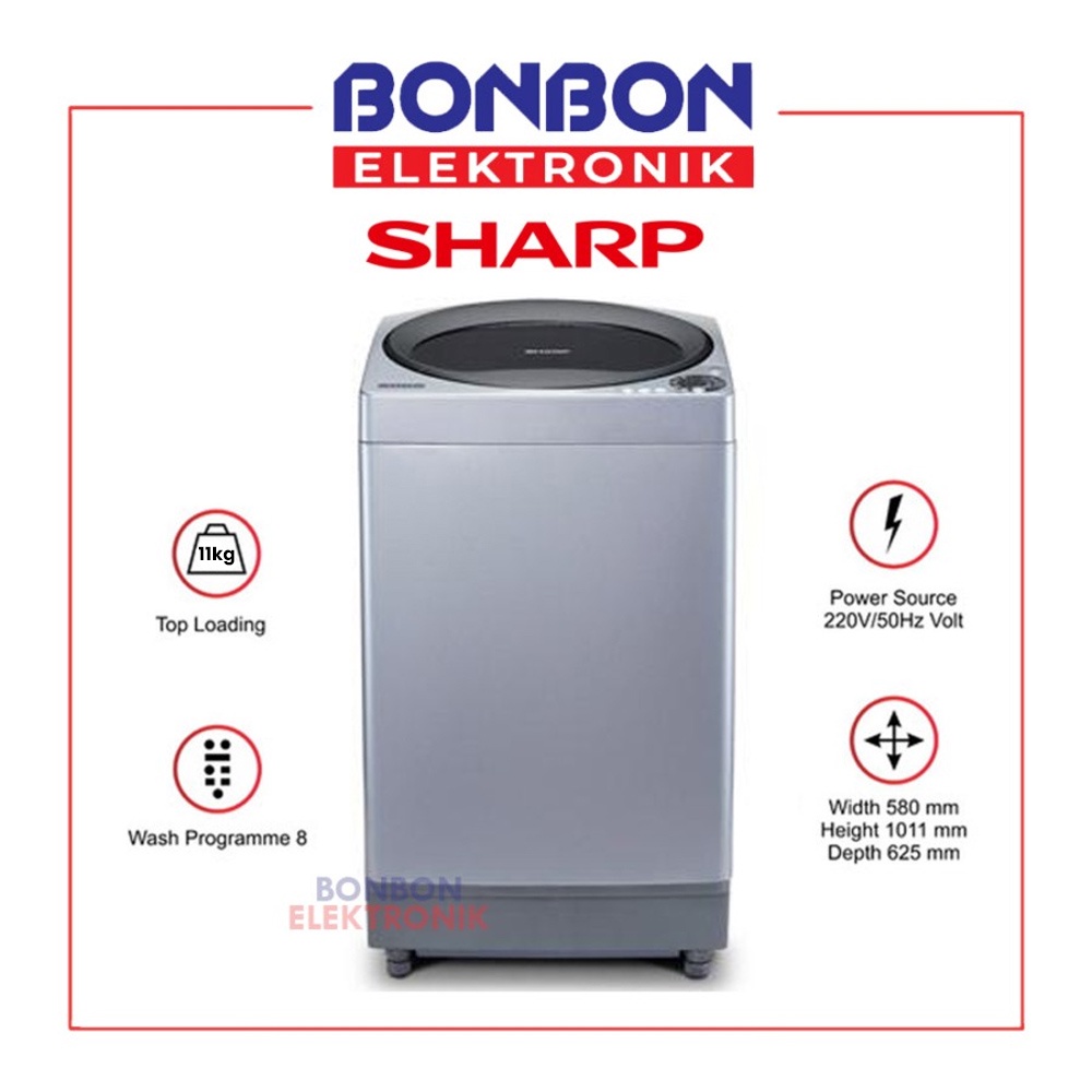 Sharp Mesin Cuci 1 Tabung 11KG ES-M1108T-SA / ESM 1108 TSA